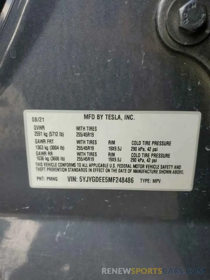 13 fotografías del automóvil dañado 5YJYGDEE5MF248486 TESLA MODEL Y 2021