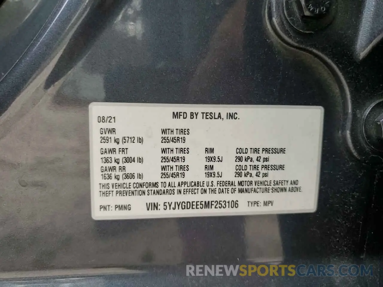 12 fotografías del automóvil dañado 5YJYGDEE5MF253106 TESLA MODEL Y 2021