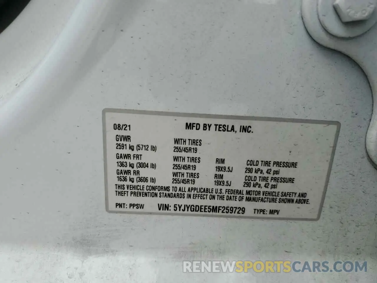 13 fotografías del automóvil dañado 5YJYGDEE5MF259729 TESLA MODEL Y 2021