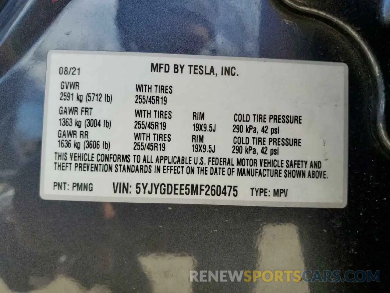 13 fotografías del automóvil dañado 5YJYGDEE5MF260475 TESLA MODEL Y 2021