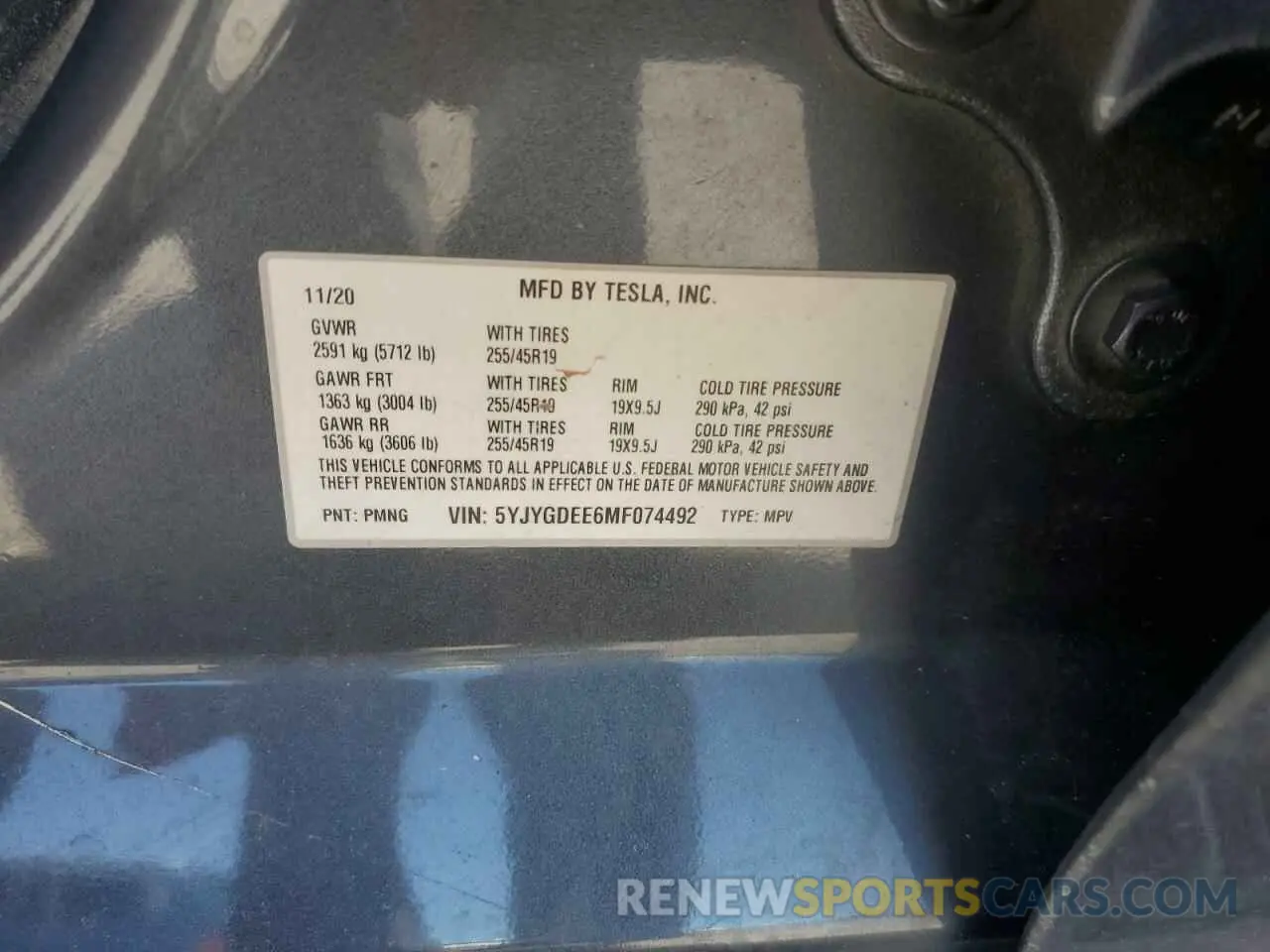12 fotografías del automóvil dañado 5YJYGDEE6MF074492 TESLA MODEL Y 2021