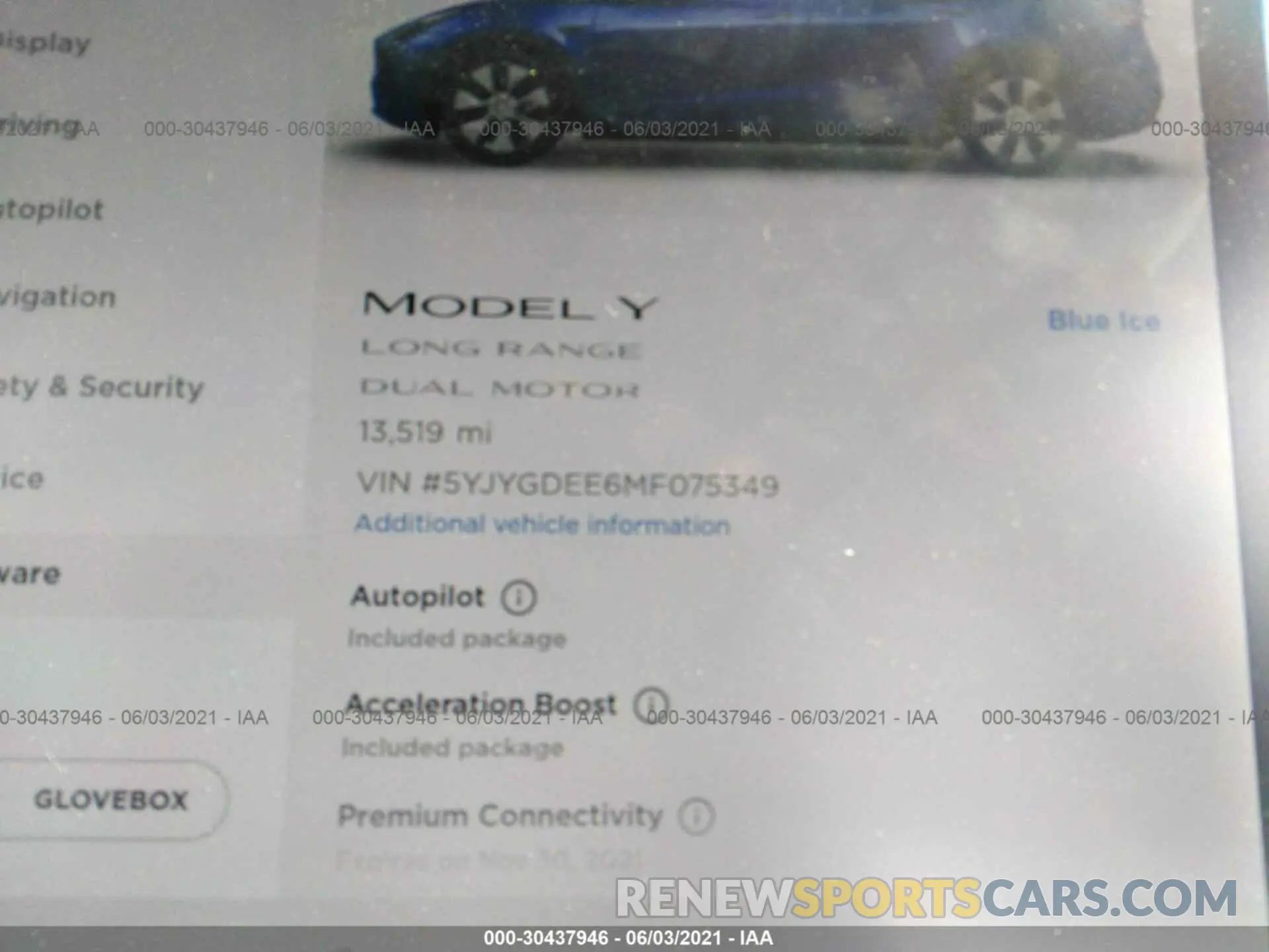7 fotografías del automóvil dañado 5YJYGDEE6MF075349 TESLA MODEL Y 2021