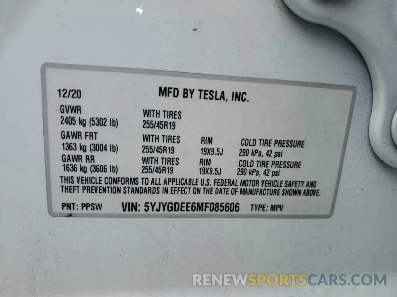 12 fotografías del automóvil dañado 5YJYGDEE6MF085606 TESLA MODEL Y 2021