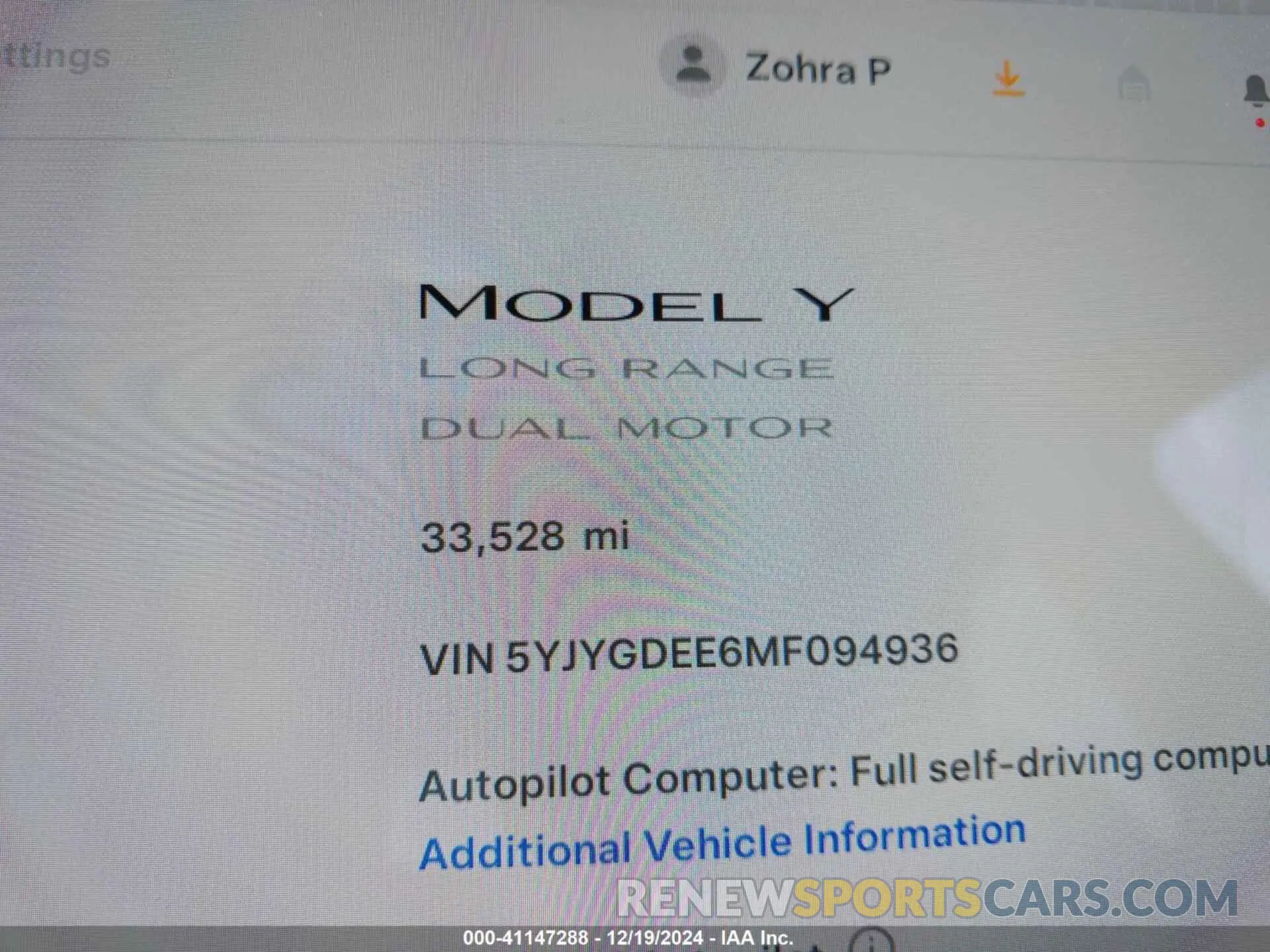 15 fotografías del automóvil dañado 5YJYGDEE6MF094936 TESLA MODEL Y 2021