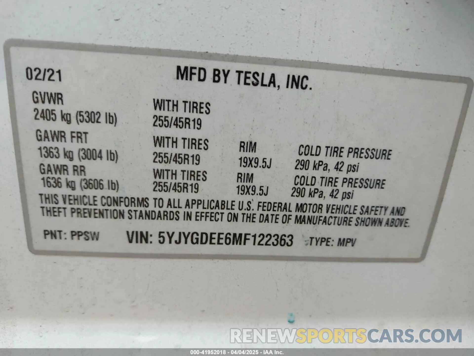 9 fotografías del automóvil dañado 5YJYGDEE6MF122363 TESLA MODEL Y 2021