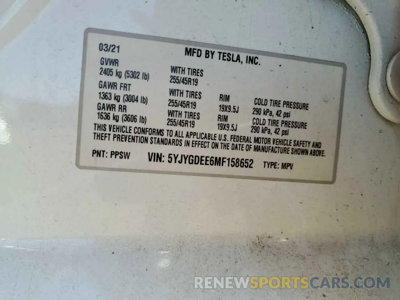 13 fotografías del automóvil dañado 5YJYGDEE6MF158652 TESLA MODEL Y 2021