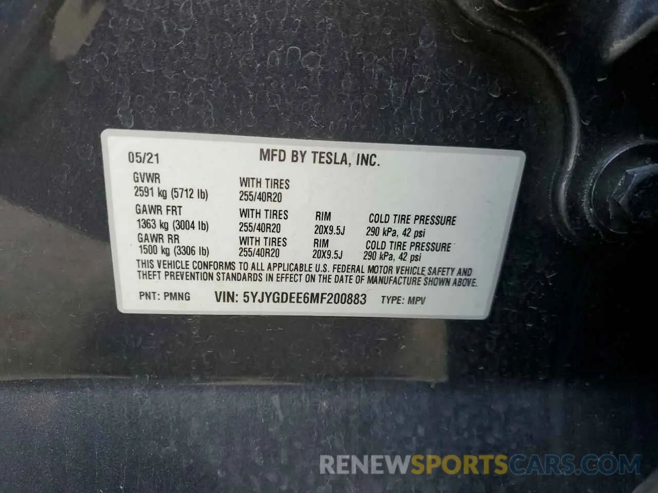 12 fotografías del automóvil dañado 5YJYGDEE6MF200883 TESLA MODEL Y 2021