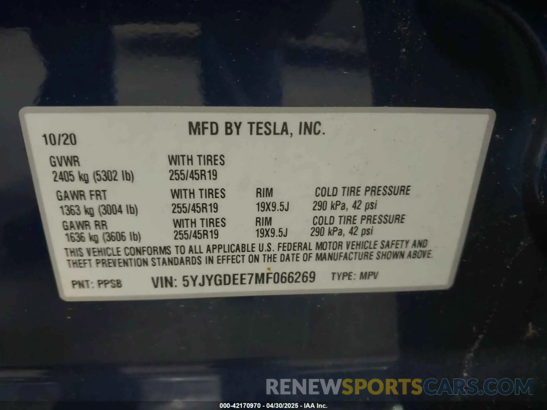 9 fotografías del automóvil dañado 5YJYGDEE7MF066269 TESLA MODEL Y 2021