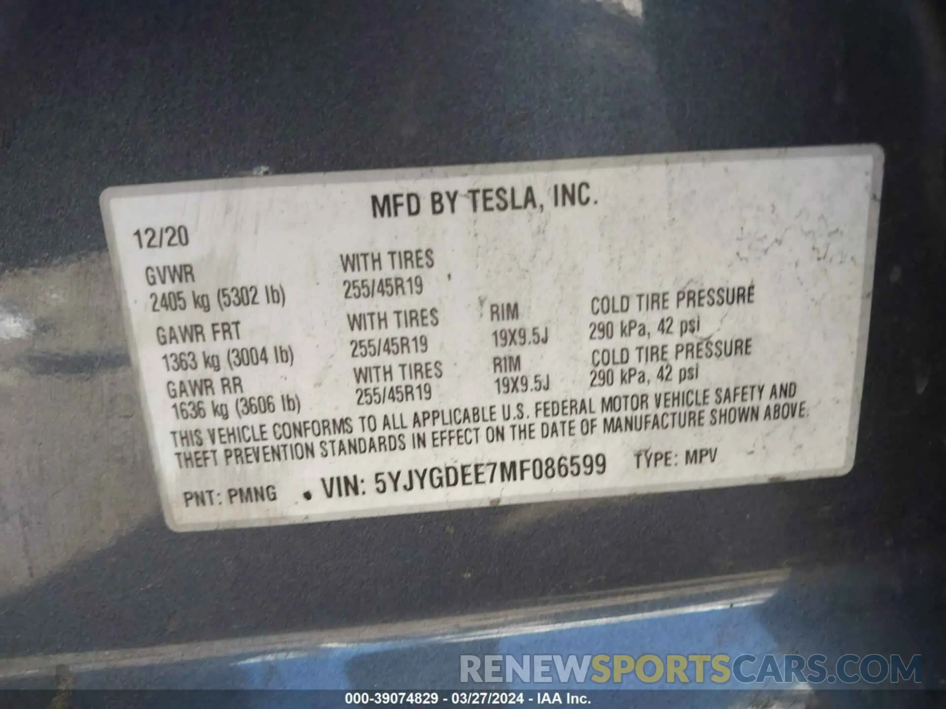 9 fotografías del automóvil dañado 5YJYGDEE7MF086599 TESLA MODEL Y 2021