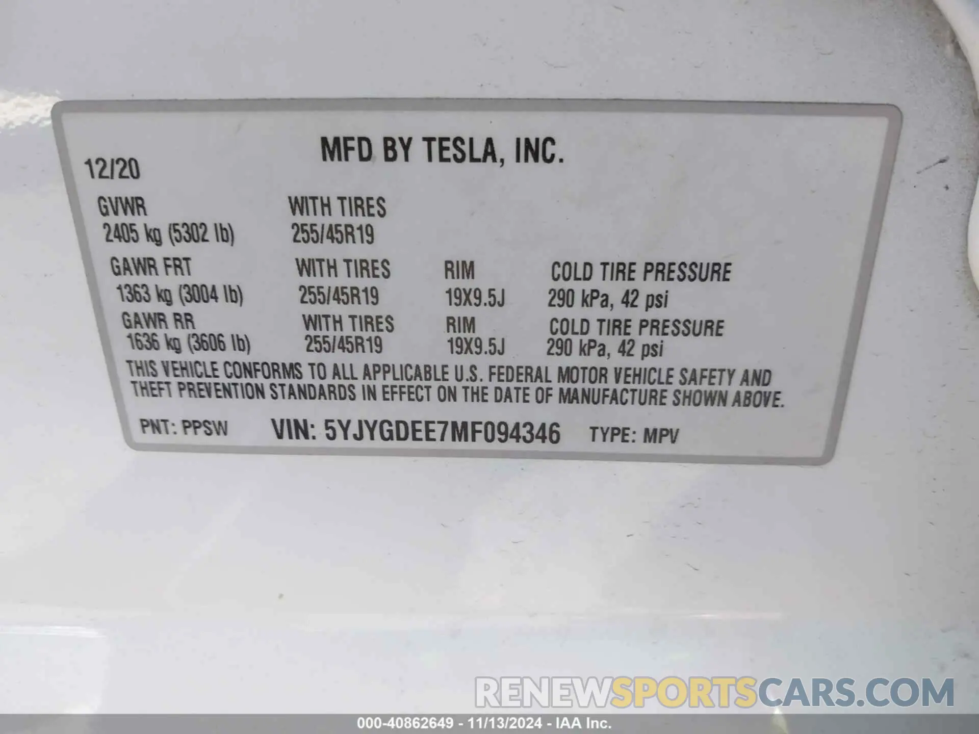 9 fotografías del automóvil dañado 5YJYGDEE7MF094346 TESLA MODEL Y 2021