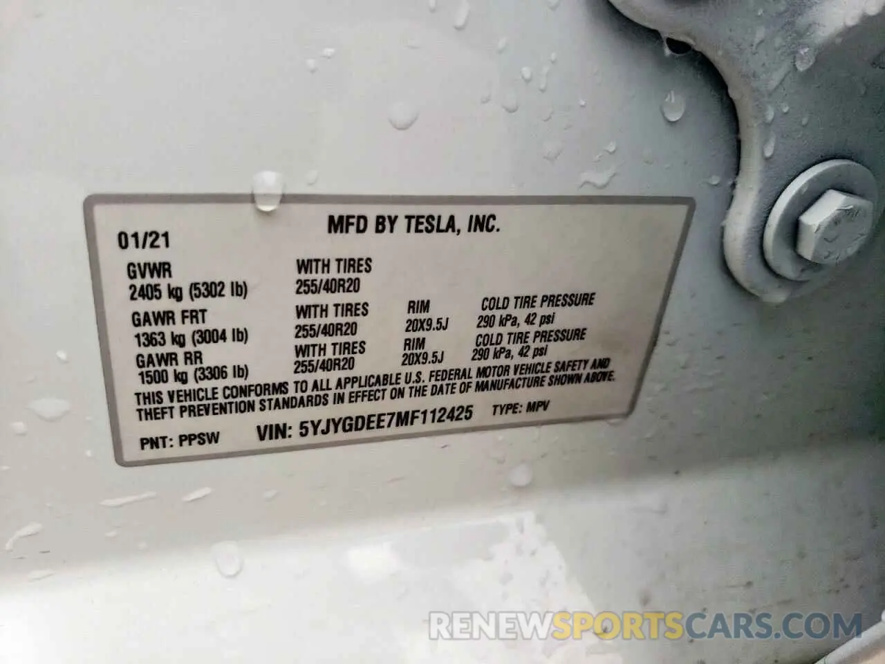 12 fotografías del automóvil dañado 5YJYGDEE7MF112425 TESLA MODEL Y 2021