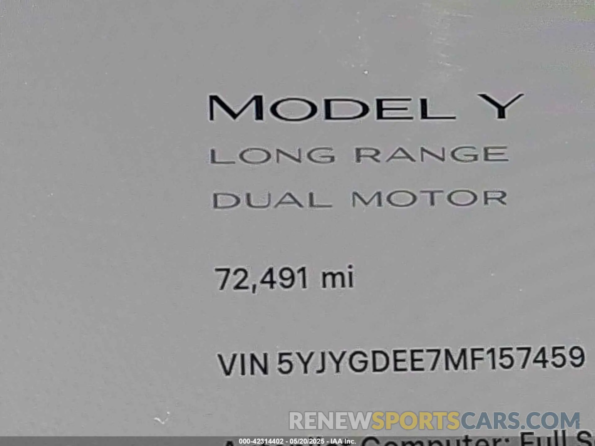 15 fotografías del automóvil dañado 5YJYGDEE7MF157459 TESLA MODEL Y 2021