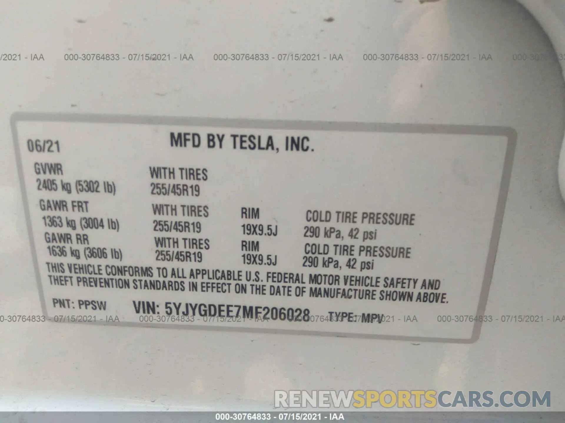 9 fotografías del automóvil dañado 5YJYGDEE7MF206028 TESLA MODEL Y 2021