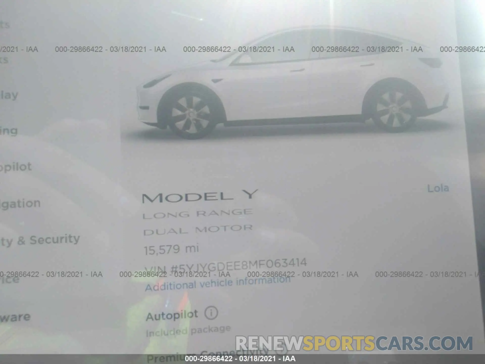7 fotografías del automóvil dañado 5YJYGDEE8MF063414 TESLA MODEL Y 2021
