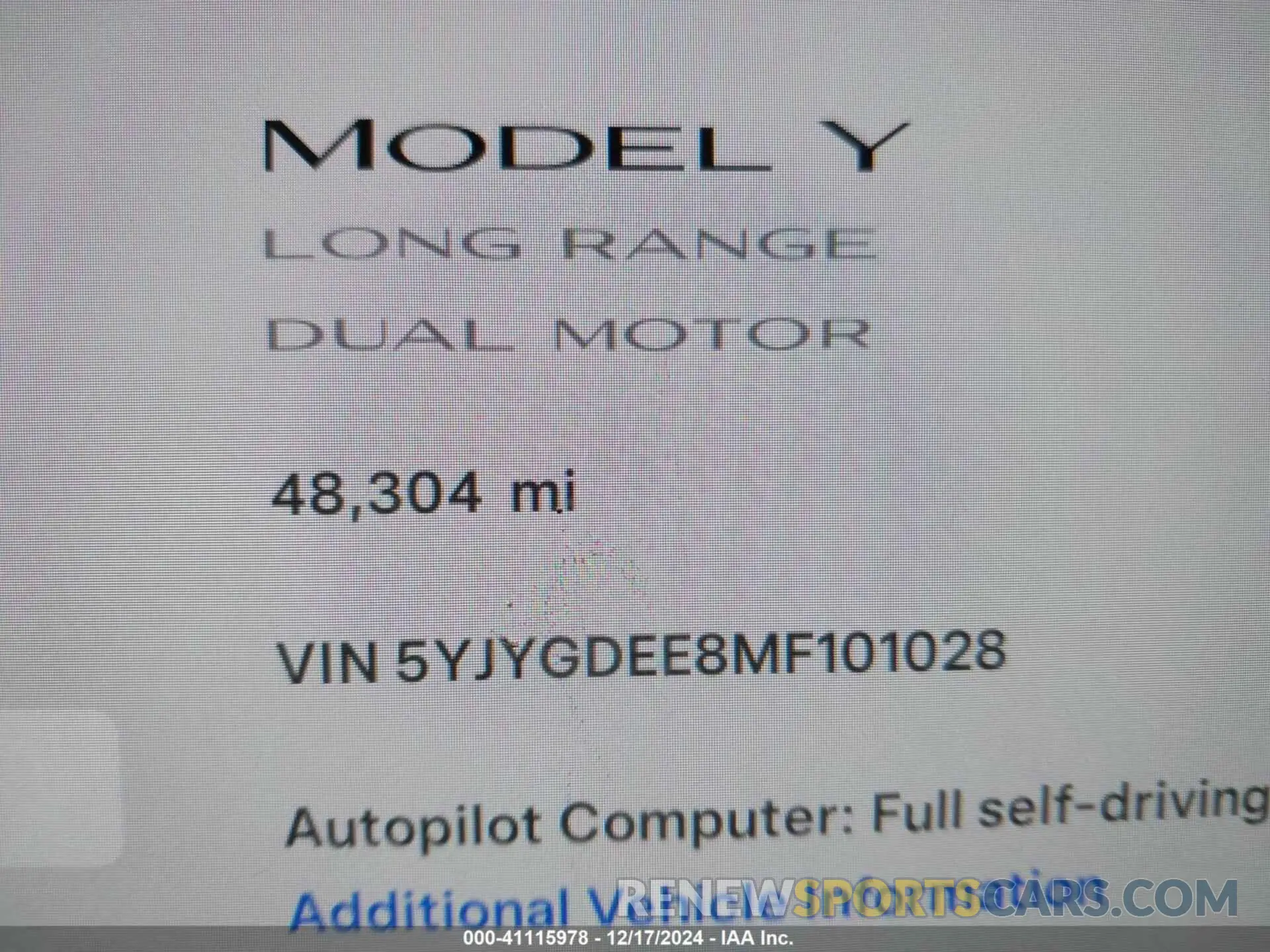 16 fotografías del automóvil dañado 5YJYGDEE8MF101028 TESLA MODEL Y 2021