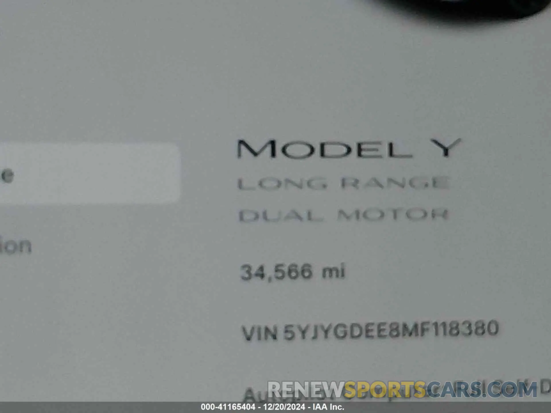 15 fotografías del automóvil dañado 5YJYGDEE8MF118380 TESLA MODEL Y 2021