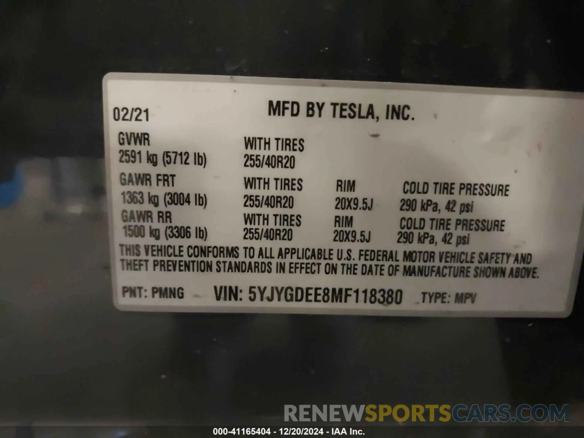 9 fotografías del automóvil dañado 5YJYGDEE8MF118380 TESLA MODEL Y 2021