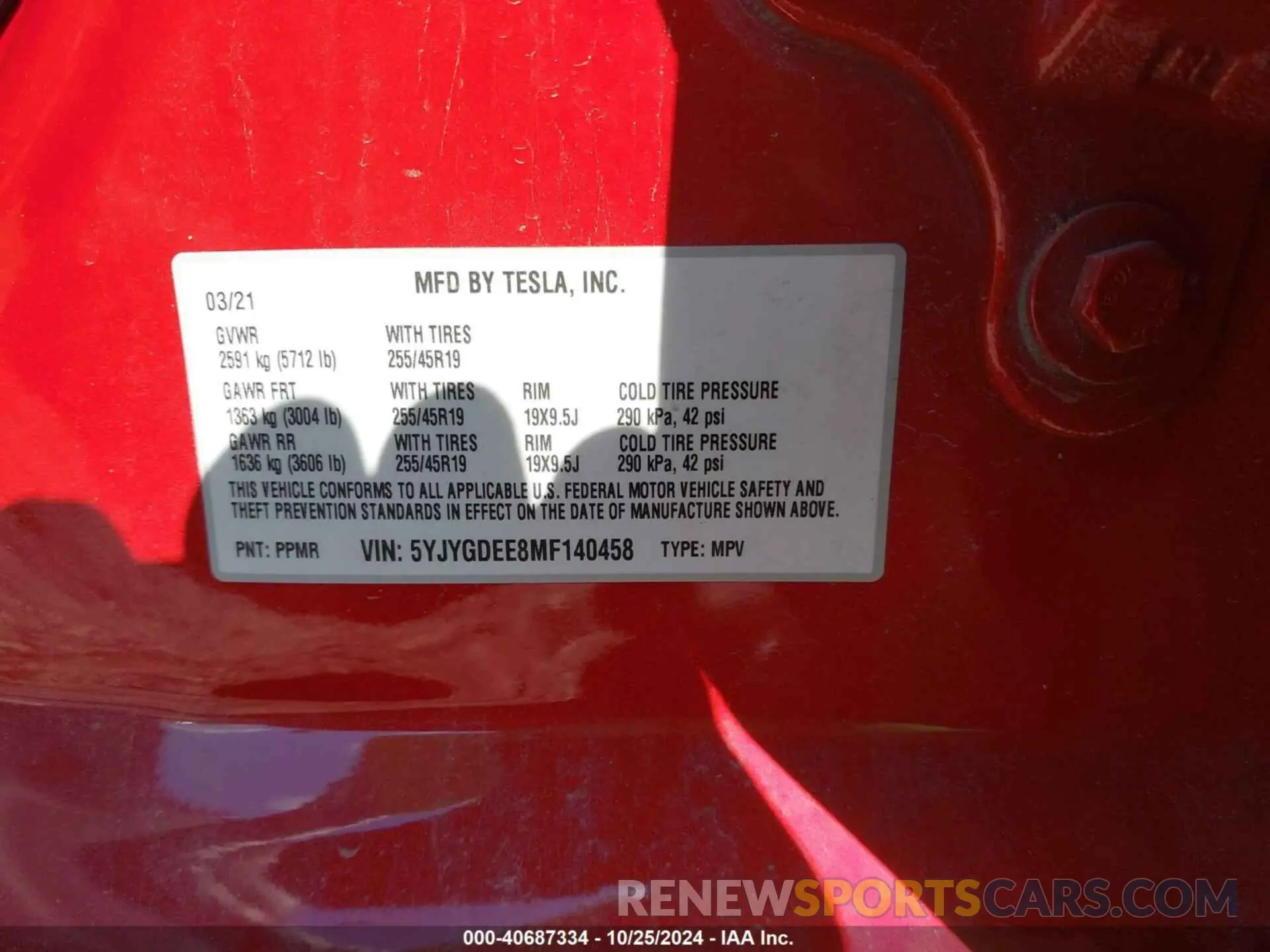 9 fotografías del automóvil dañado 5YJYGDEE8MF140458 TESLA MODEL Y 2021