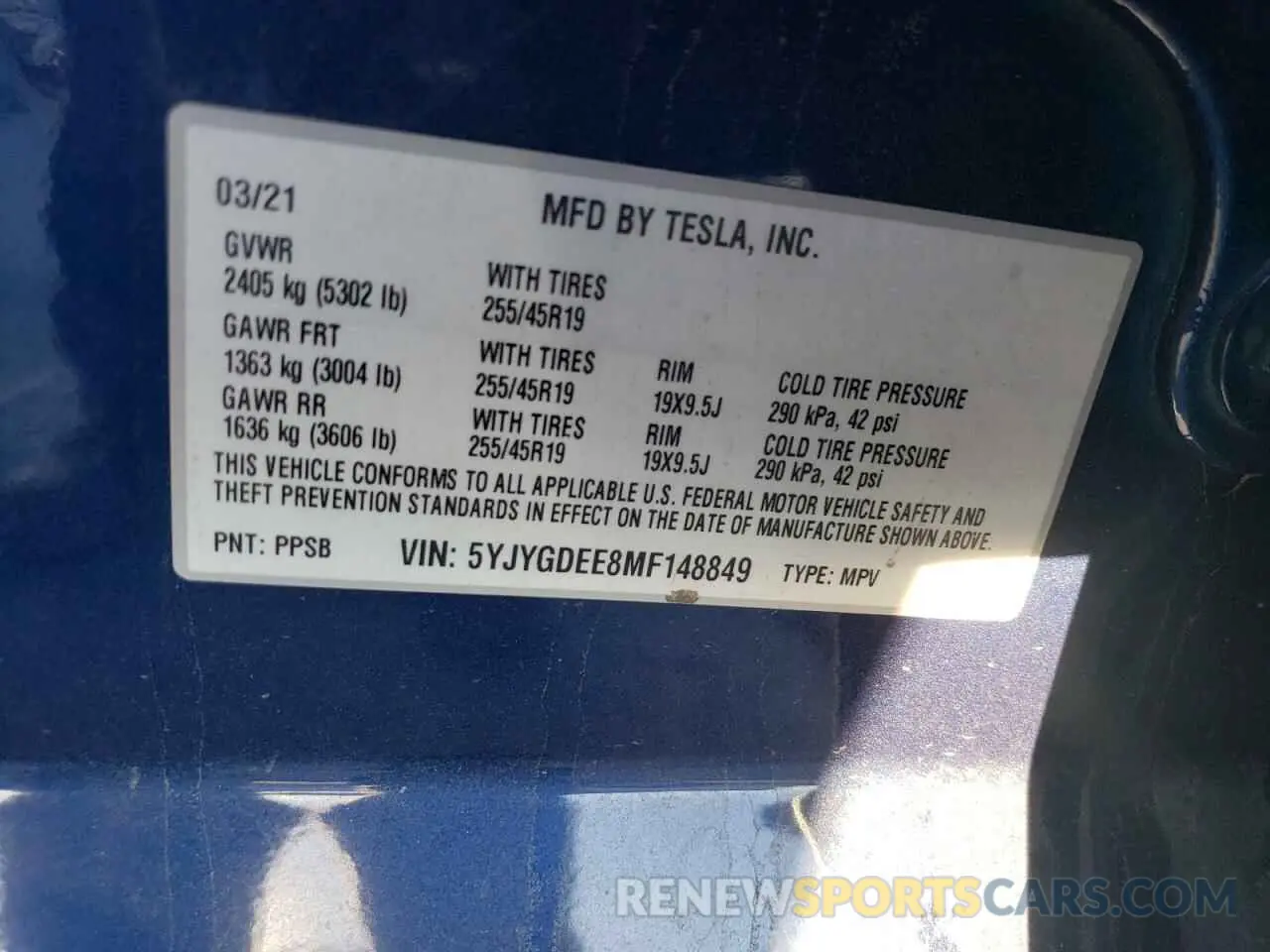 15 fotografías del automóvil dañado 5YJYGDEE8MF148849 TESLA MODEL Y 2021