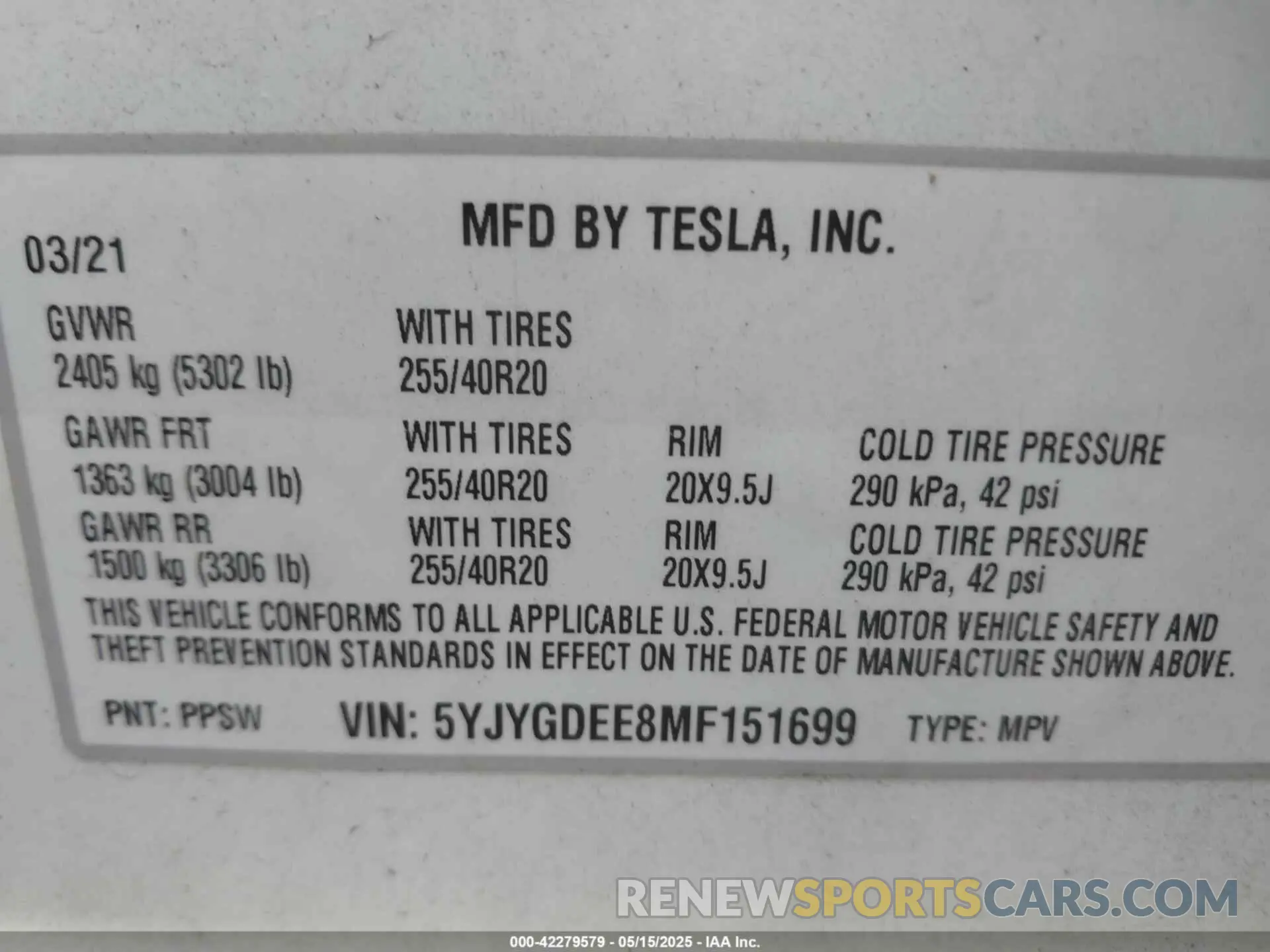 9 fotografías del automóvil dañado 5YJYGDEE8MF151699 TESLA MODEL Y 2021