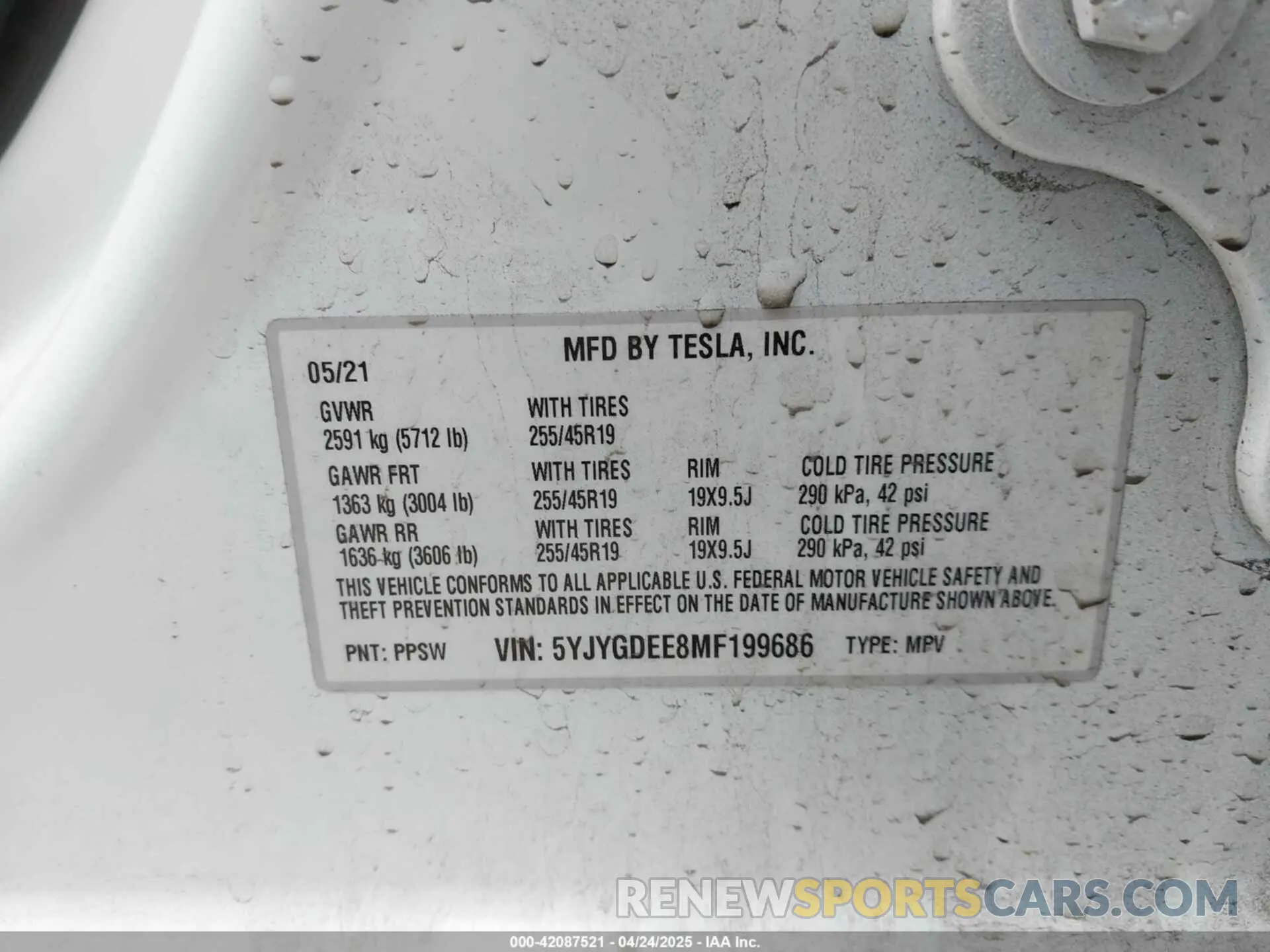 9 fotografías del automóvil dañado 5YJYGDEE8MF199686 TESLA MODEL Y 2021