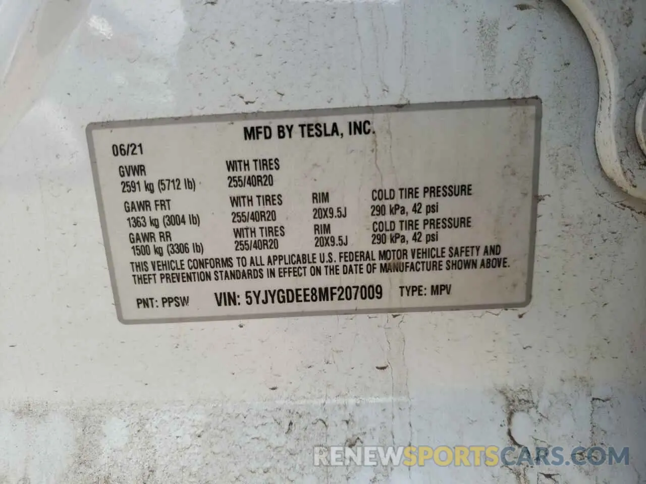 12 fotografías del automóvil dañado 5YJYGDEE8MF207009 TESLA MODEL Y 2021