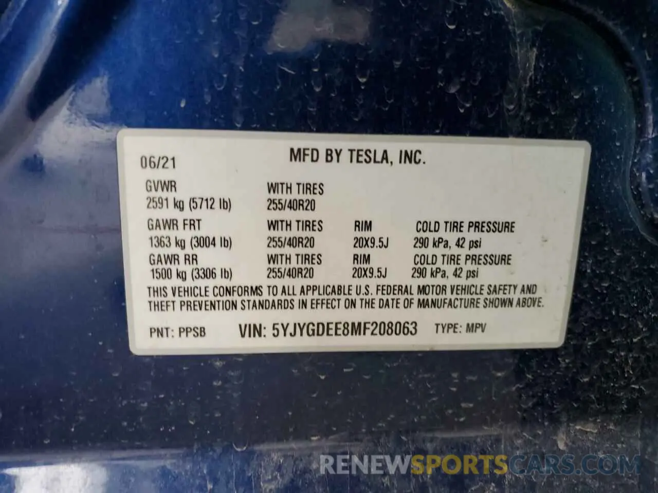 12 fotografías del automóvil dañado 5YJYGDEE8MF208063 TESLA MODEL Y 2021
