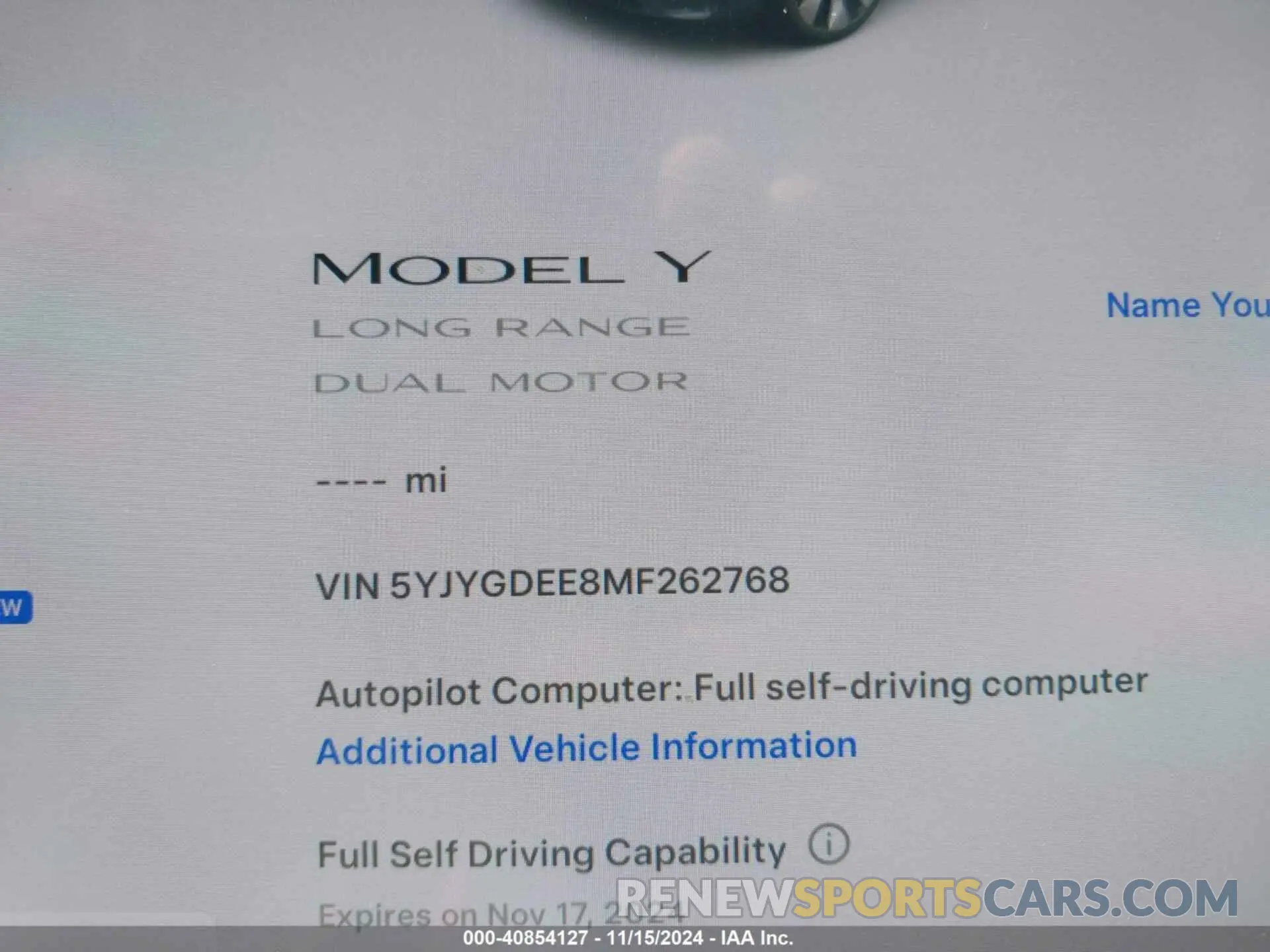 15 fotografías del automóvil dañado 5YJYGDEE8MF262768 TESLA MODEL Y 2021