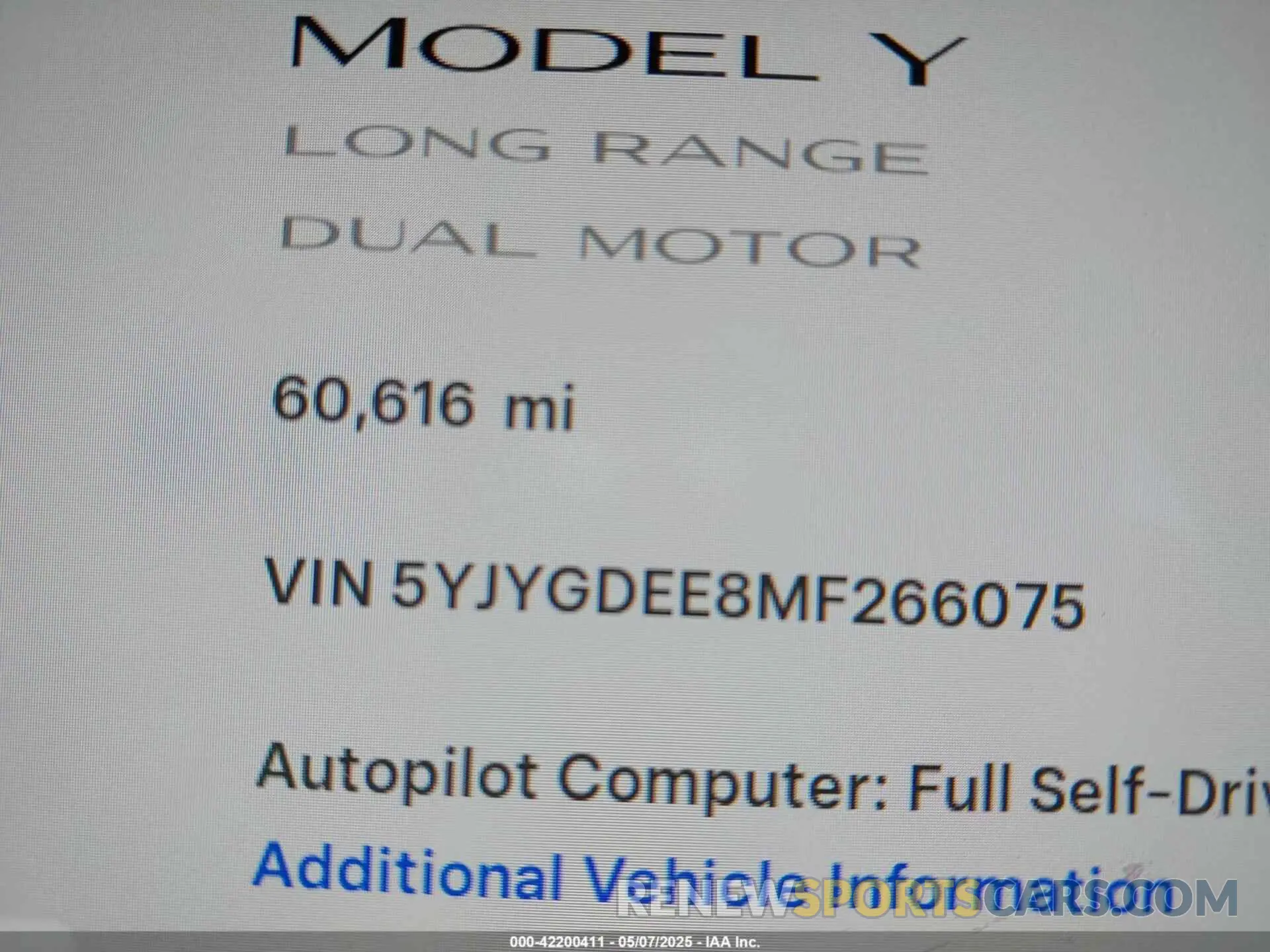 15 fotografías del automóvil dañado 5YJYGDEE8MF266075 TESLA MODEL Y 2021