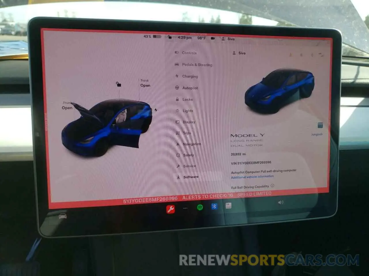 9 fotografías del automóvil dañado 5YJYGDEE8MF266996 TESLA MODEL Y 2021
