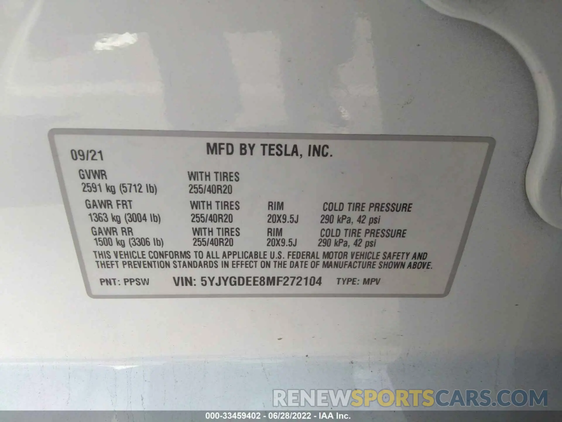 9 fotografías del automóvil dañado 5YJYGDEE8MF272104 TESLA MODEL Y 2021