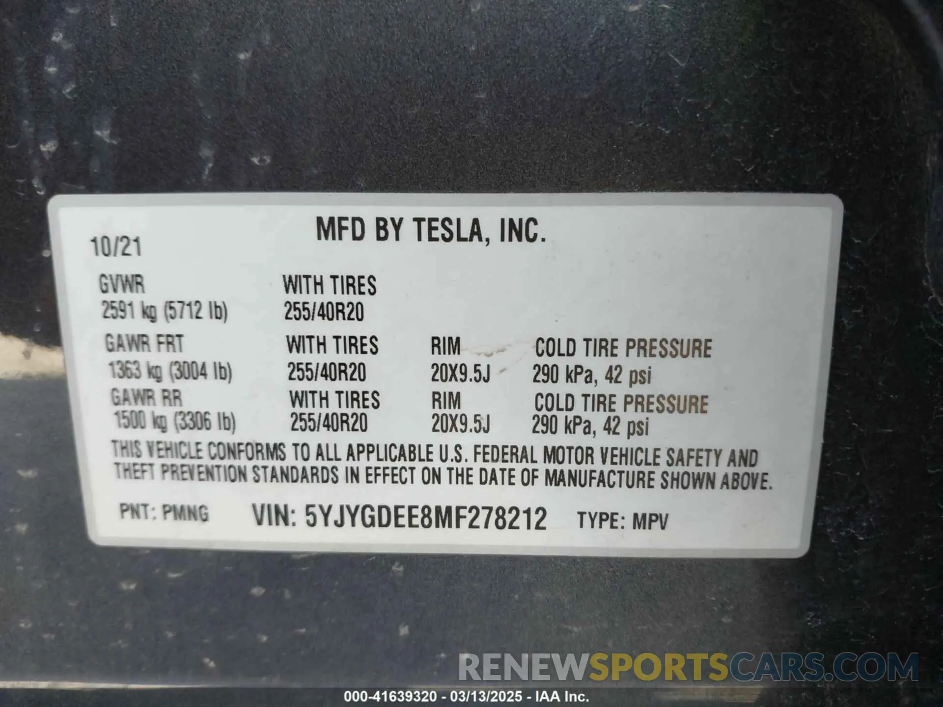 9 fotografías del automóvil dañado 5YJYGDEE8MF278212 TESLA MODEL Y 2021
