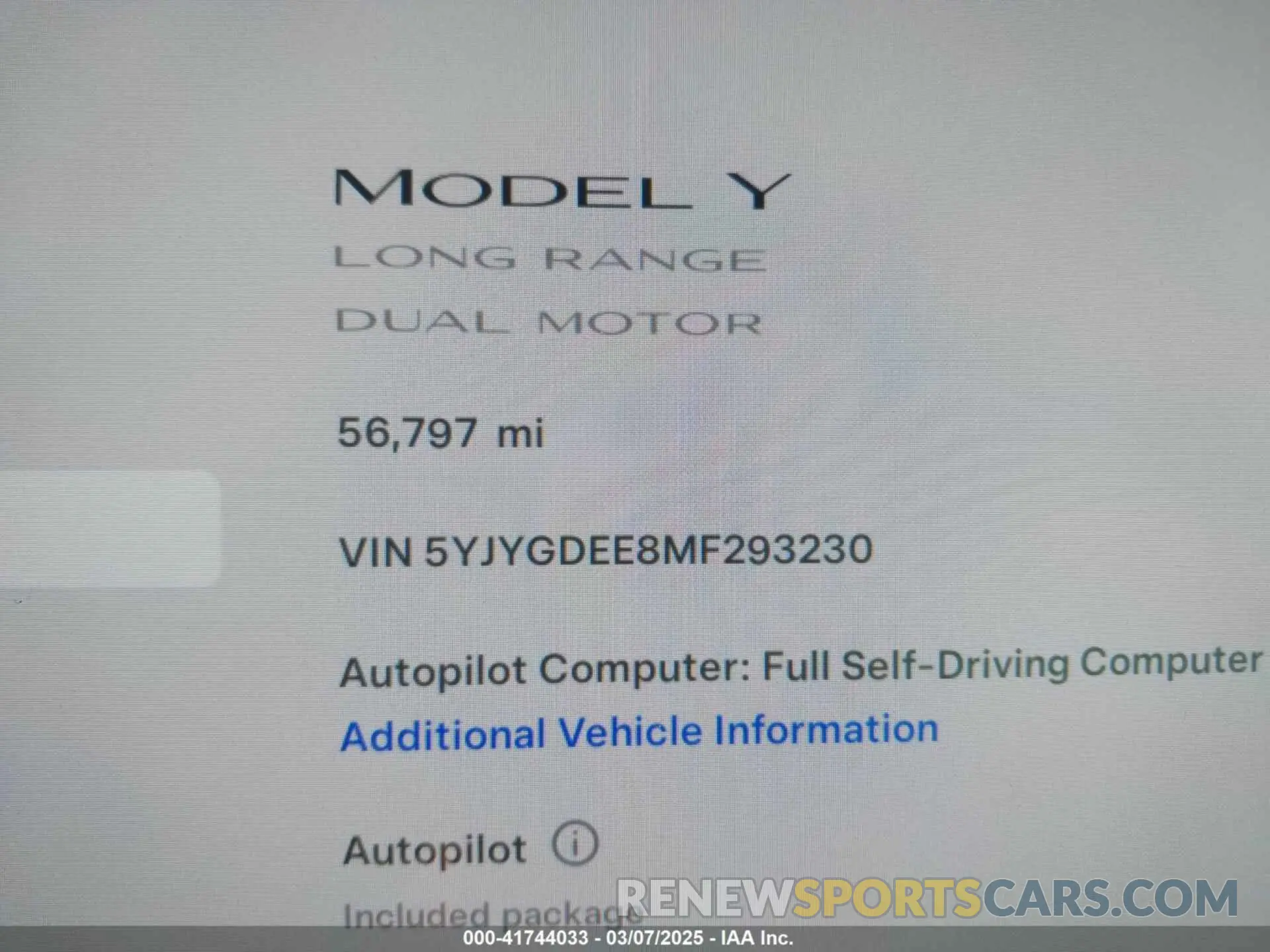 7 fotografías del automóvil dañado 5YJYGDEE8MF293230 TESLA MODEL Y 2021