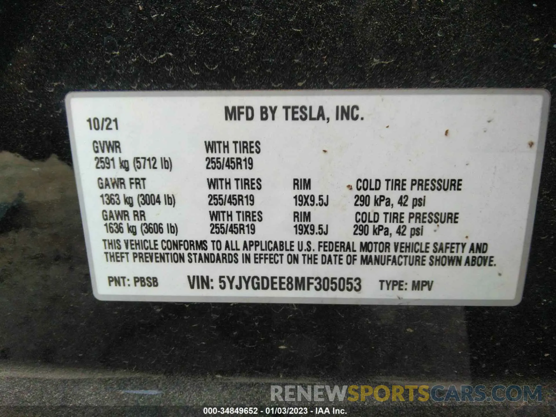 9 fotografías del automóvil dañado 5YJYGDEE8MF305053 TESLA MODEL Y 2021