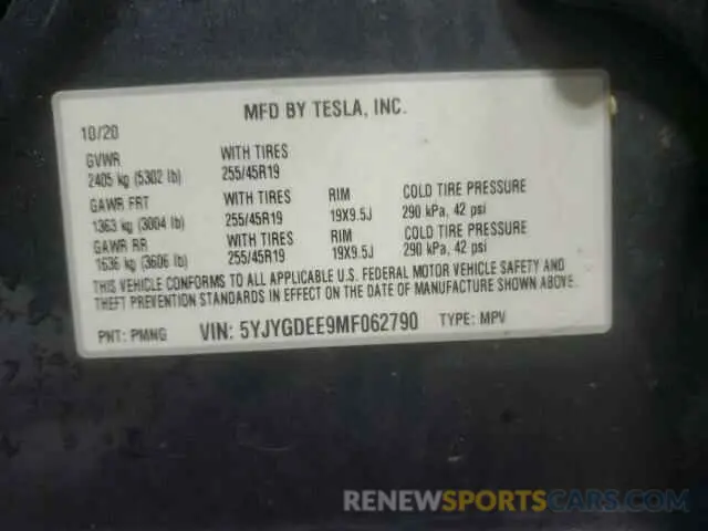 13 fotografías del automóvil dañado 5YJYGDEE9MF062790 TESLA MODEL Y 2021
