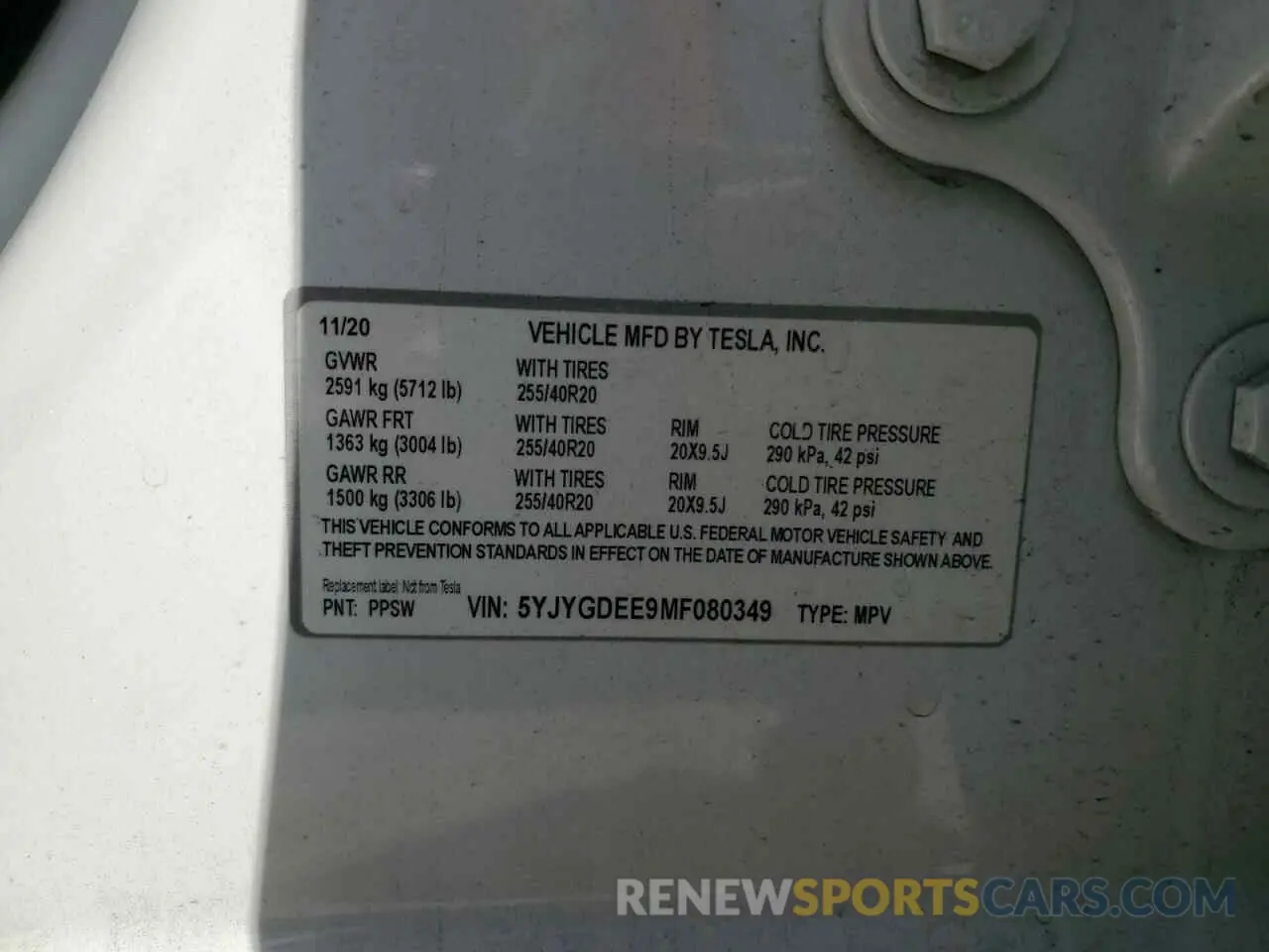12 fotografías del automóvil dañado 5YJYGDEE9MF080349 TESLA MODEL Y 2021