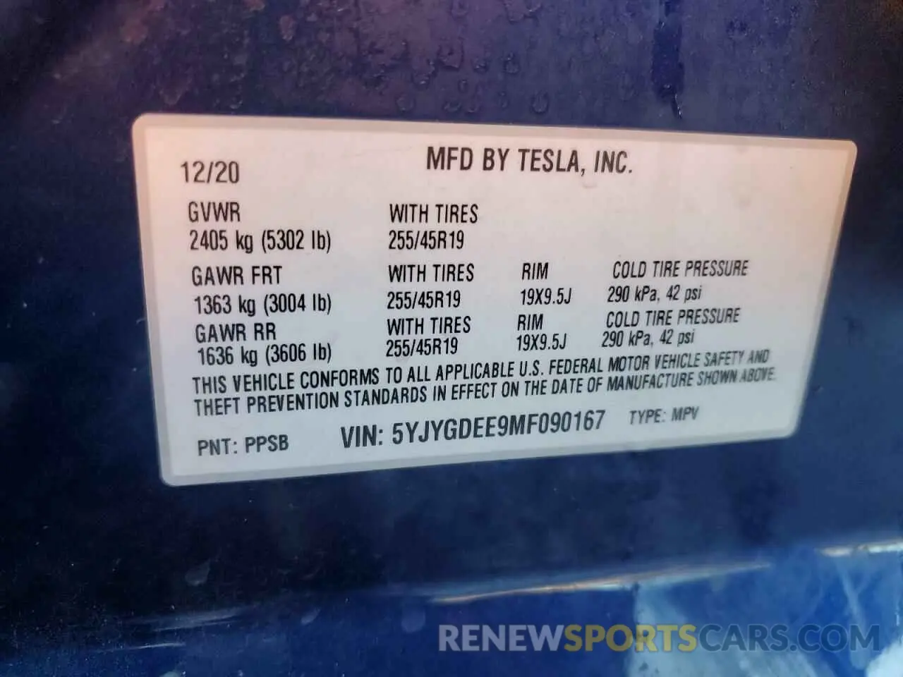 14 fotografías del automóvil dañado 5YJYGDEE9MF090167 TESLA MODEL Y 2021