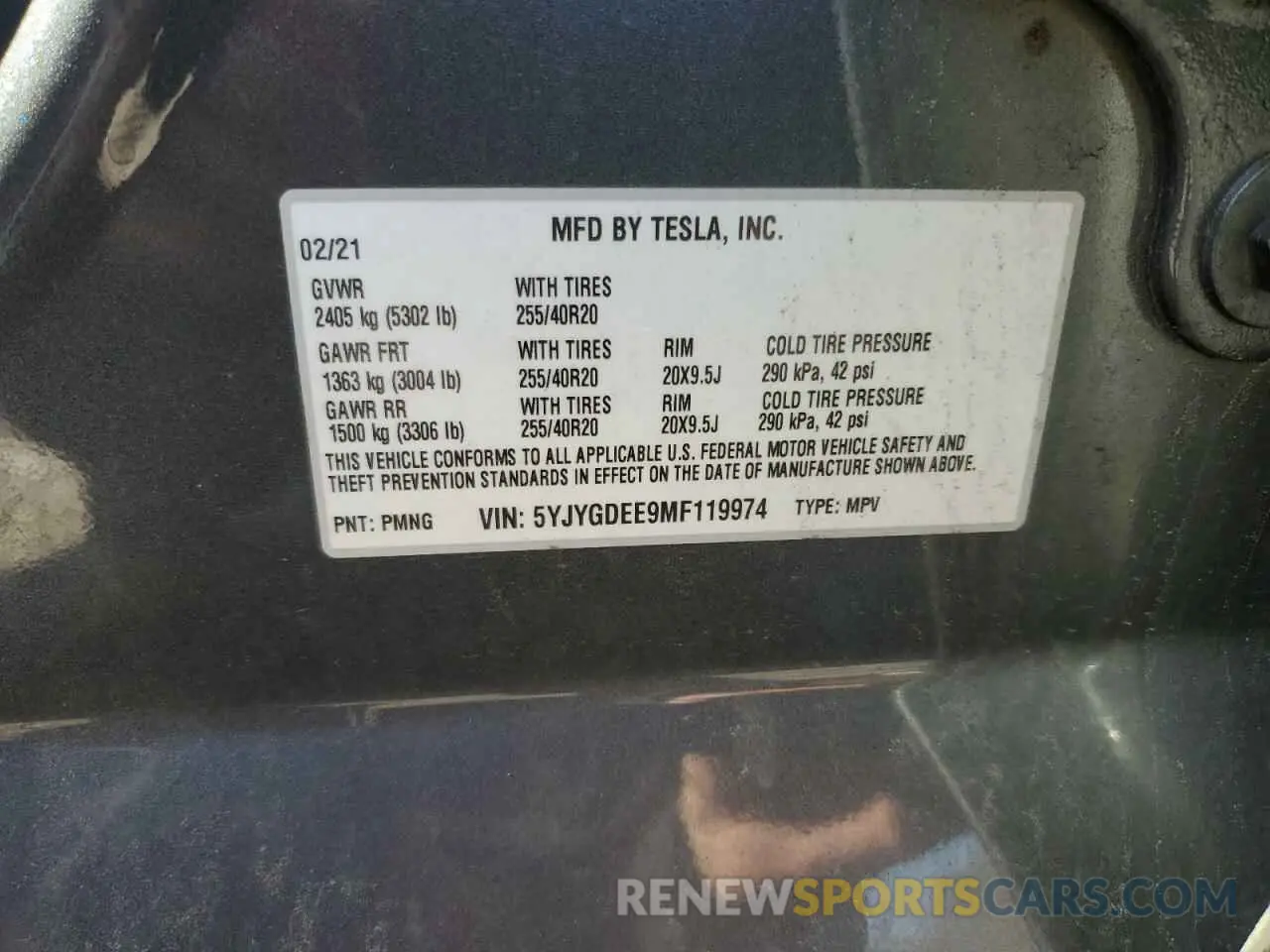13 fotografías del automóvil dañado 5YJYGDEE9MF119974 TESLA MODEL Y 2021