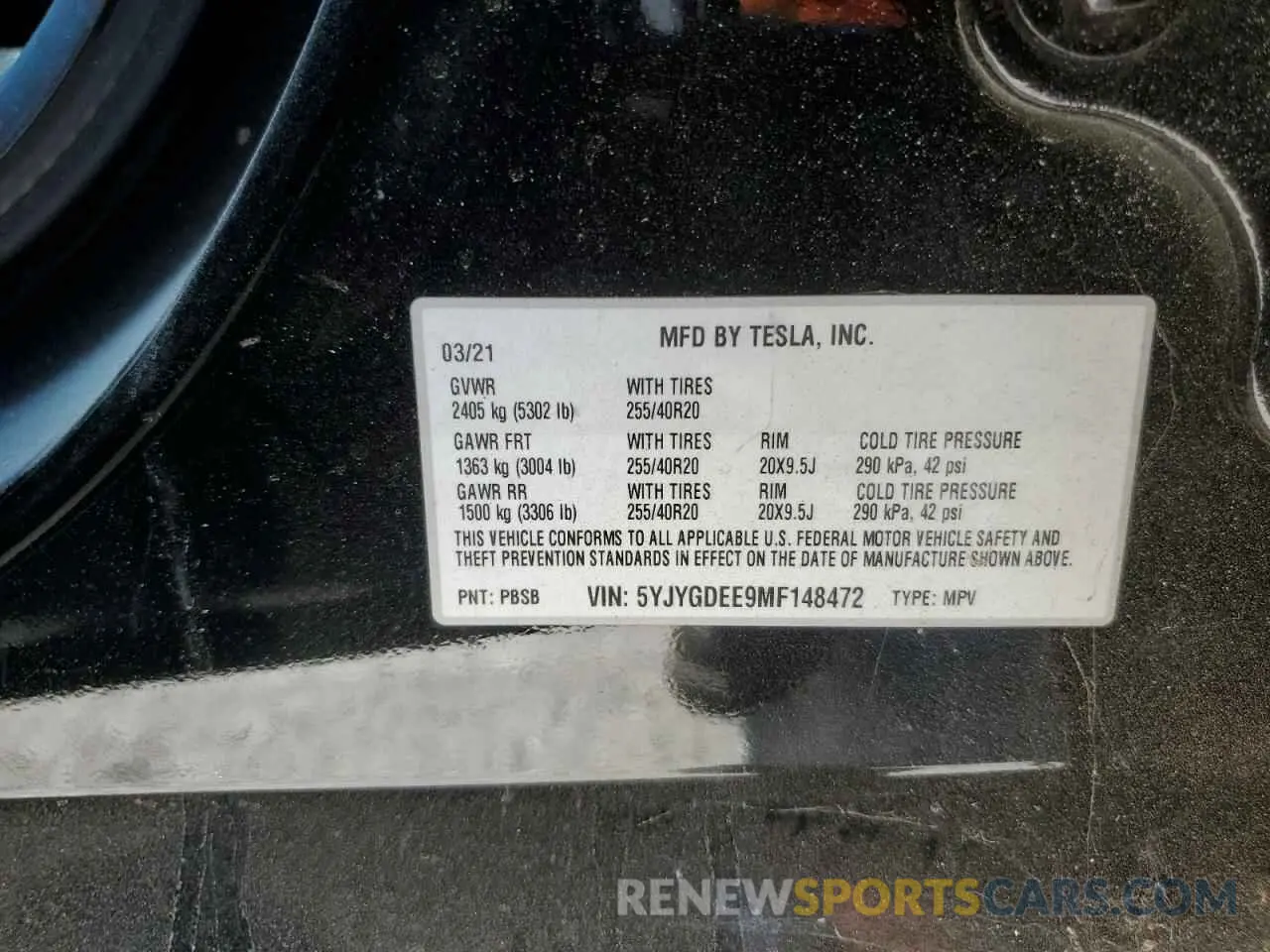 12 fotografías del automóvil dañado 5YJYGDEE9MF148472 TESLA MODEL Y 2021