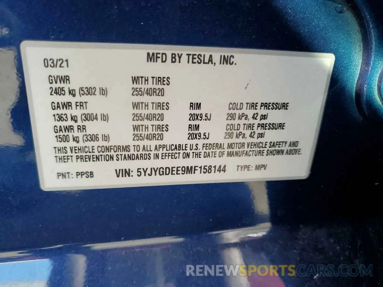 15 fotografías del automóvil dañado 5YJYGDEE9MF158144 TESLA MODEL Y 2021