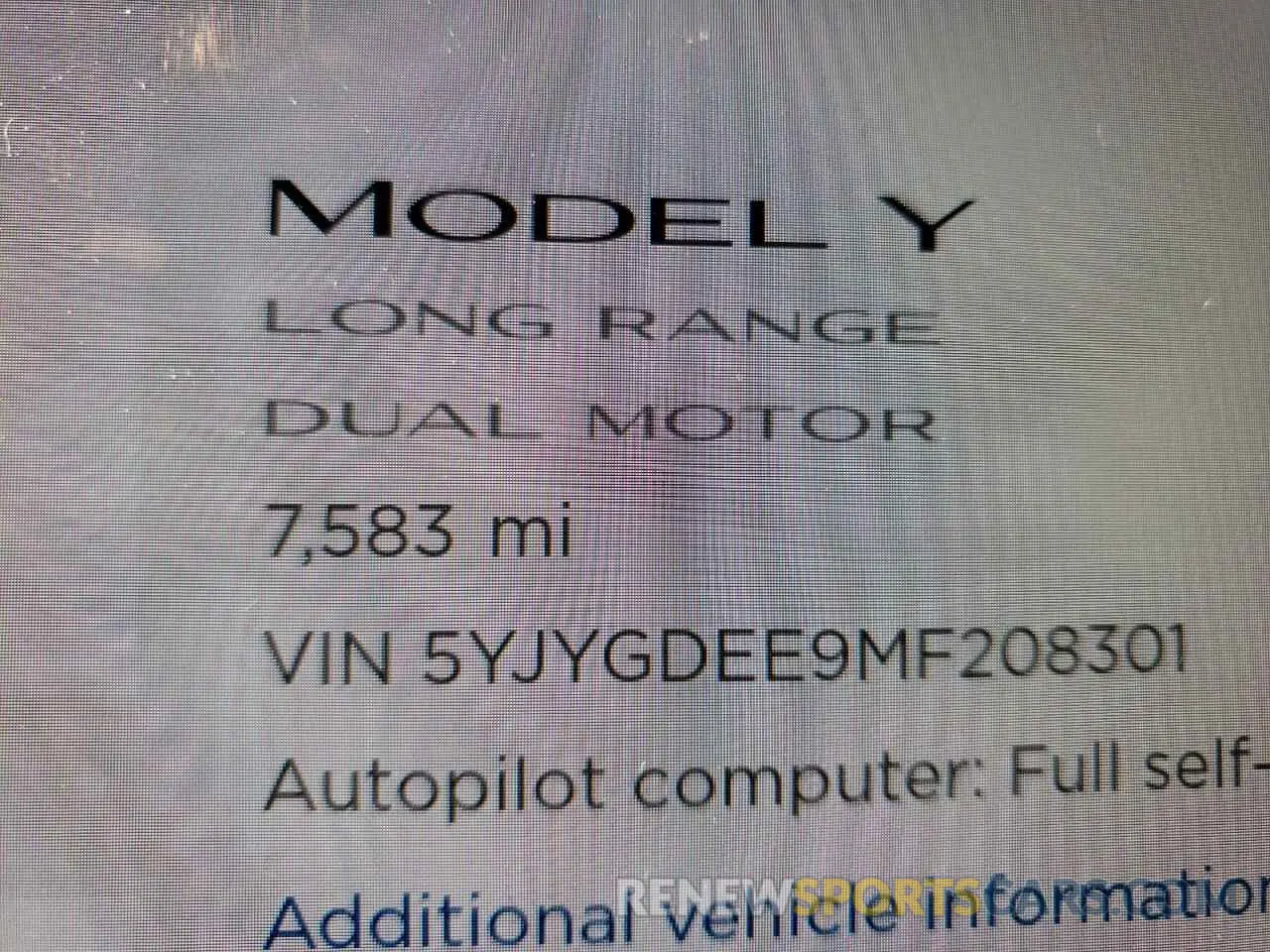 8 fotografías del automóvil dañado 5YJYGDEE9MF208301 TESLA MODEL Y 2021