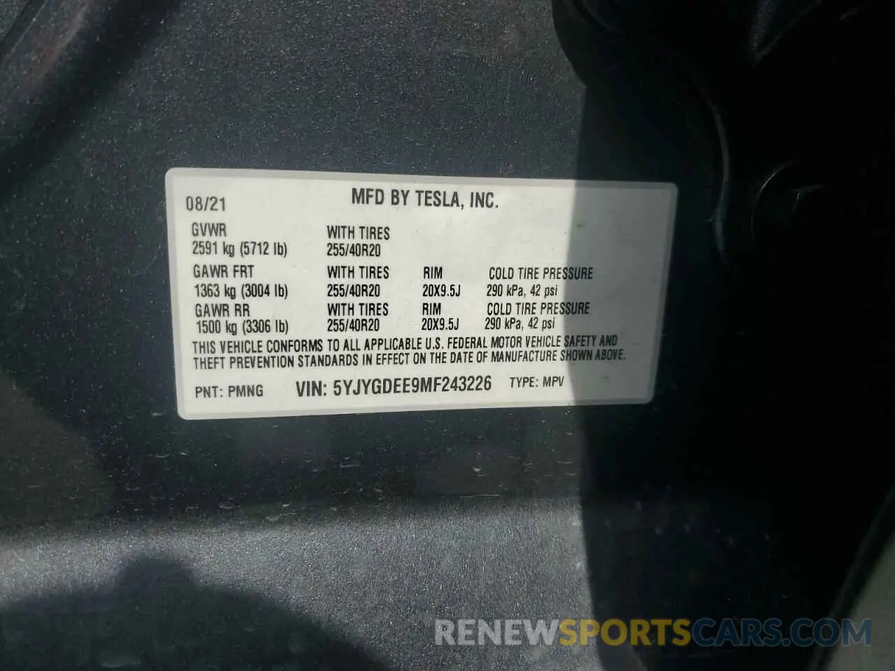 12 fotografías del automóvil dañado 5YJYGDEE9MF243226 TESLA MODEL Y 2021