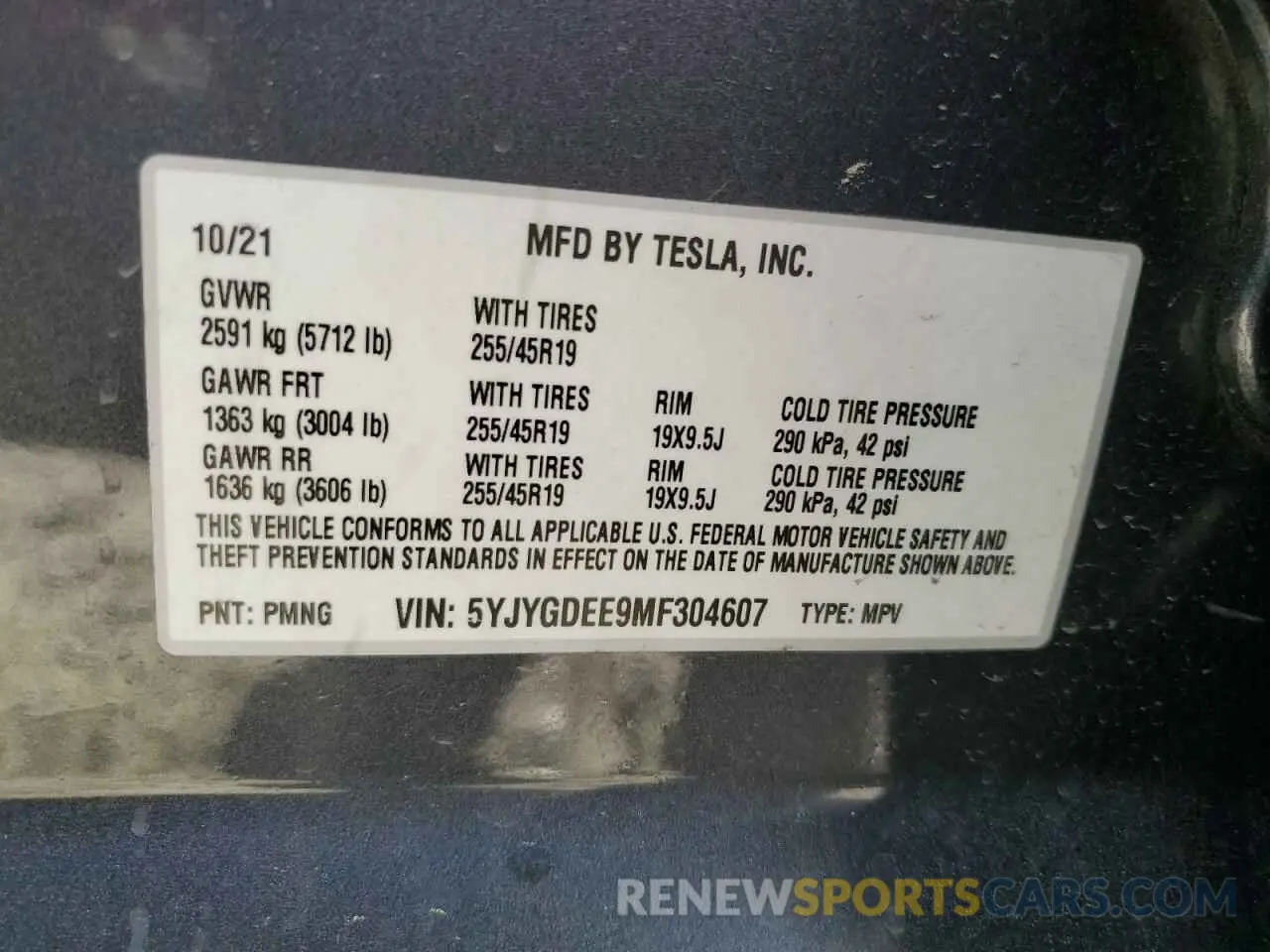 14 fotografías del automóvil dañado 5YJYGDEE9MF304607 TESLA MODEL Y 2021