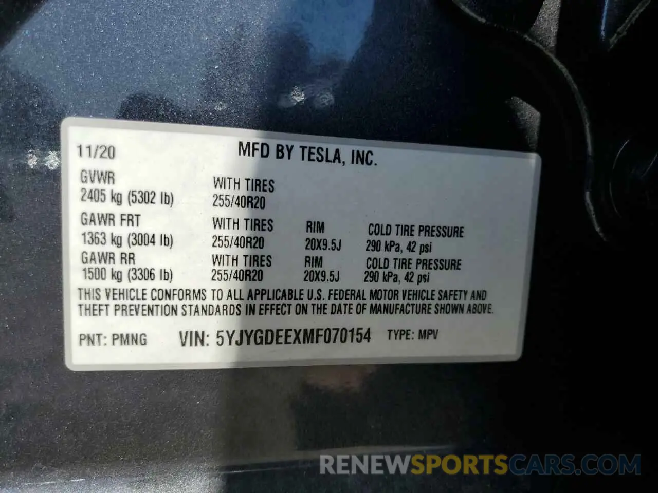 15 fotografías del automóvil dañado 5YJYGDEEXMF070154 TESLA MODEL Y 2021