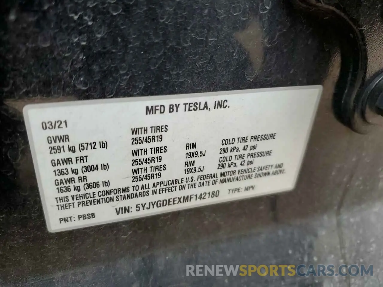 13 fotografías del automóvil dañado 5YJYGDEEXMF142180 TESLA MODEL Y 2021