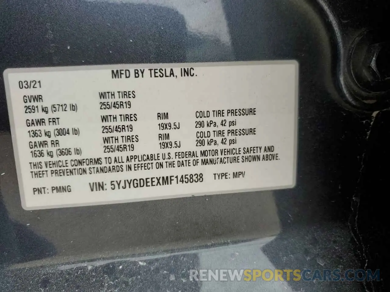 14 fotografías del automóvil dañado 5YJYGDEEXMF145838 TESLA MODEL Y 2021