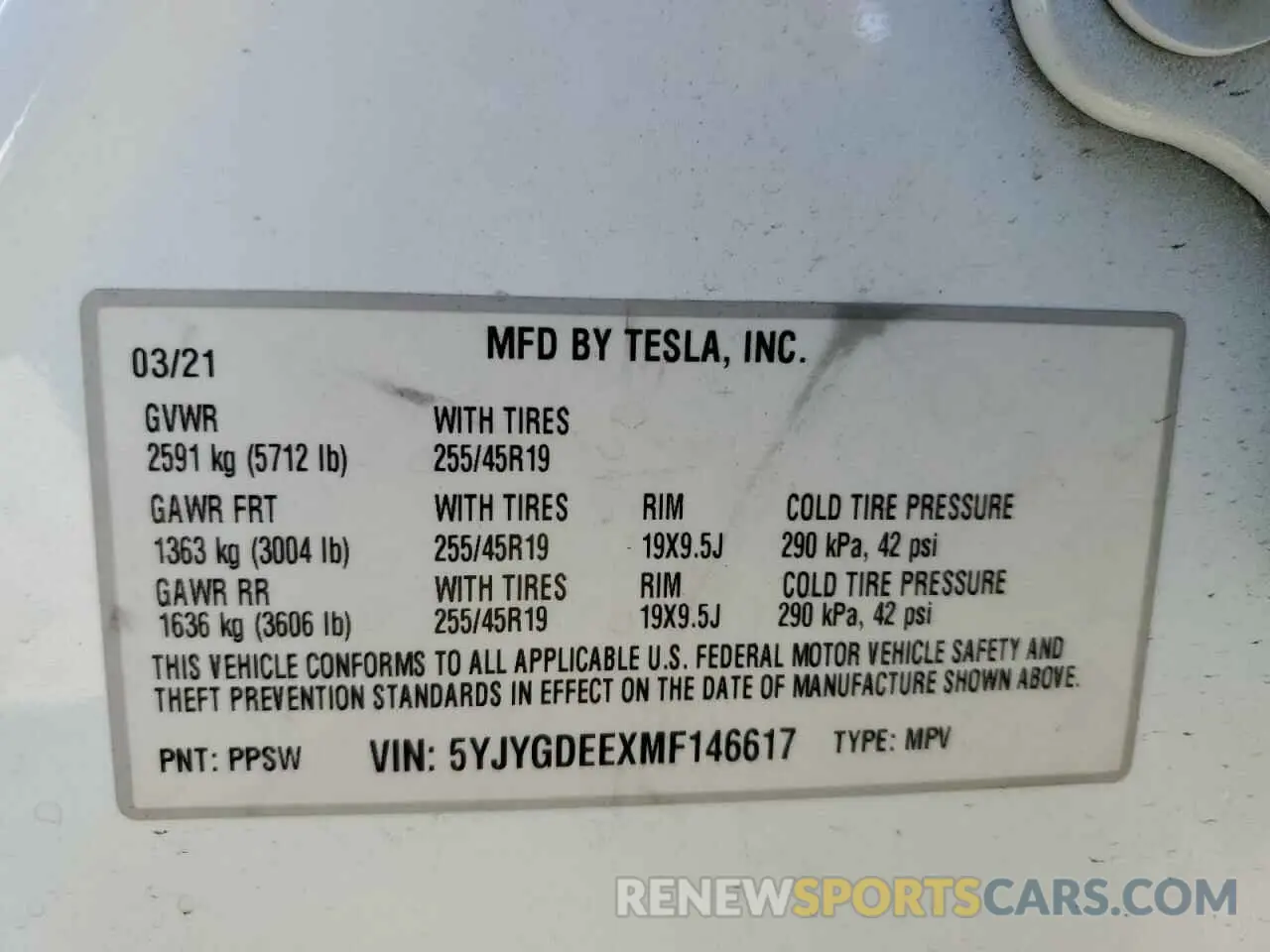 15 fotografías del automóvil dañado 5YJYGDEEXMF146617 TESLA MODEL Y 2021