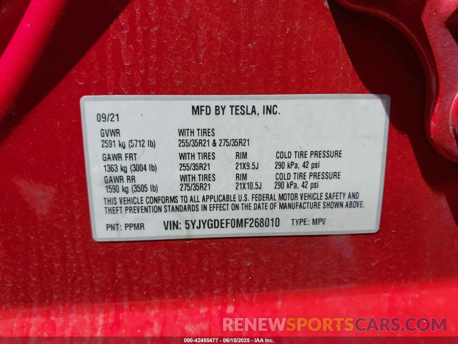9 fotografías del automóvil dañado 5YJYGDEF0MF268010 TESLA MODEL Y 2021