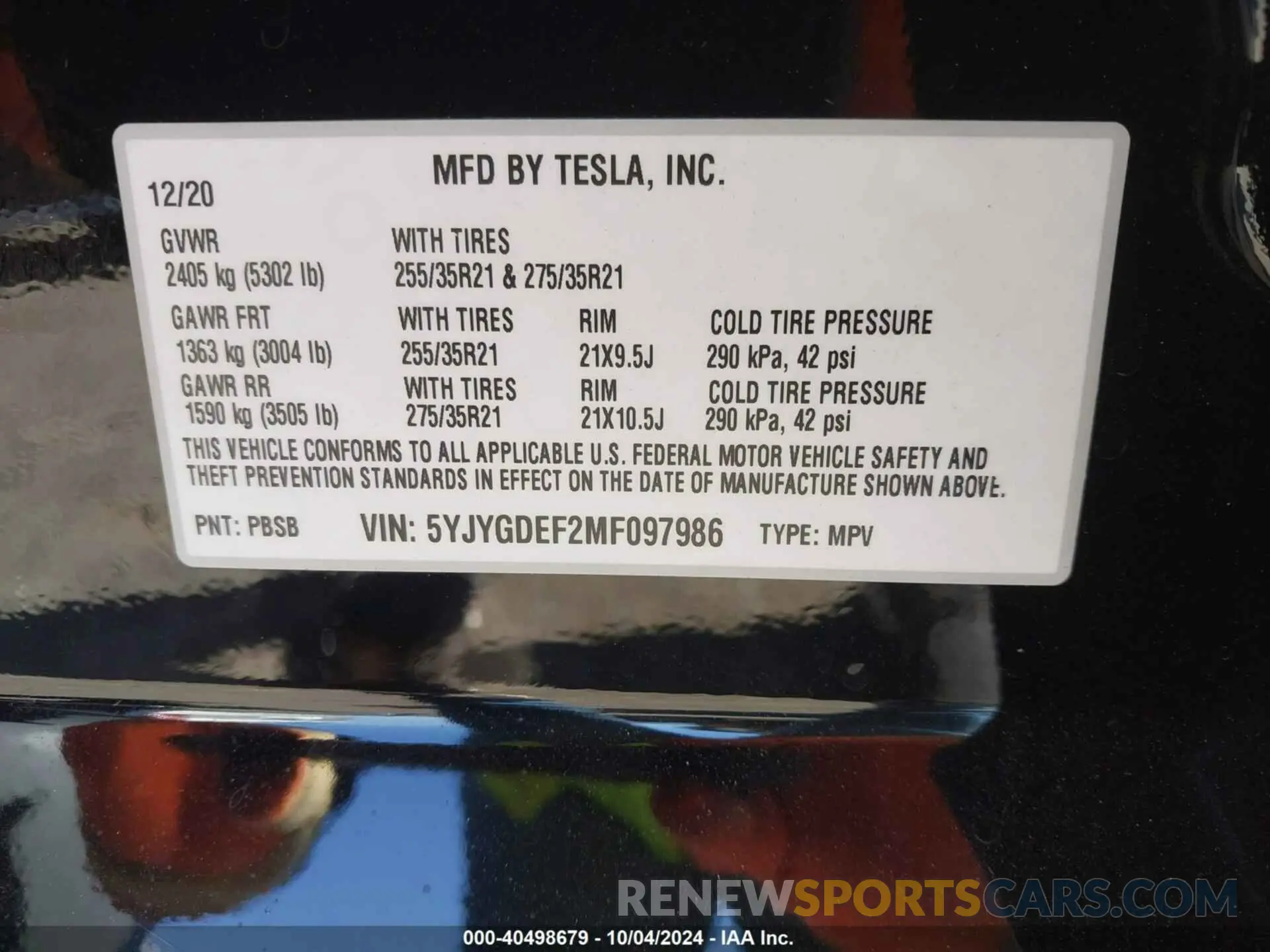 9 fotografías del automóvil dañado 5YJYGDEF2MF097986 TESLA MODEL Y 2021