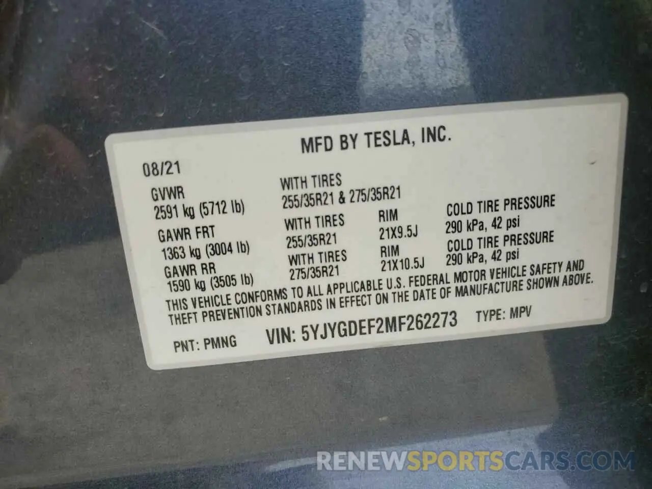 13 fotografías del automóvil dañado 5YJYGDEF2MF262273 TESLA MODEL Y 2021